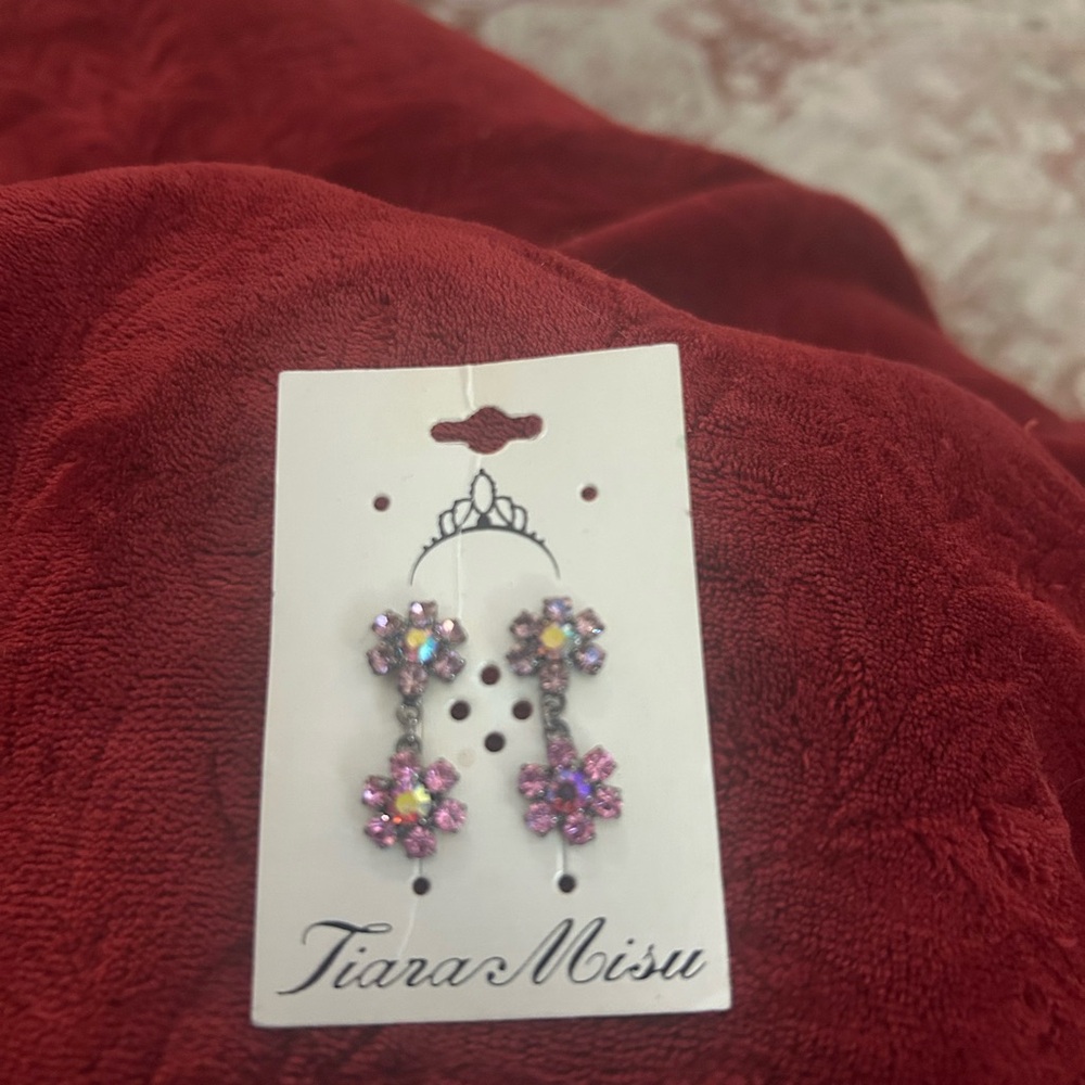Pink Sparkling Floral Earrings